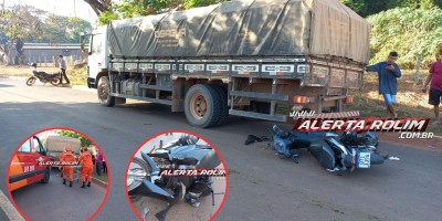 Mulher fraturou braço e perna após bater moto na traseira de caminhão estacionado em Rolim de Moura; uma passageira também se feriu