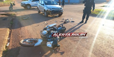 Motociclista foi socorrido após ser atingido por carro nesta manhã em Rolim de Moura 