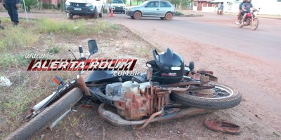 Motociclista sofreu grave ferimento na perna após colisão com carro nesta segunda-feira em Rolim de Moura