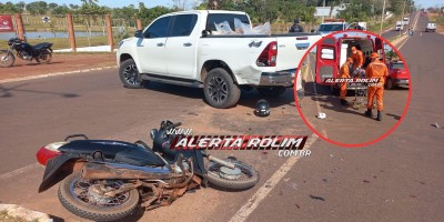 Duas mulheres foram socorridas após colisão entre caminhonete e moto nesta manhã em Rolim de Moura