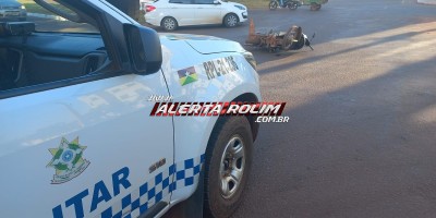 Colisão entre moto e caminhonete deixou mulher ferida nesta manhã em Rolim de Moura