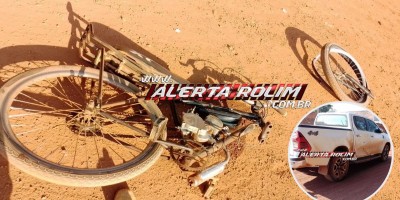 Conduzindo bicicleta motorizada, adolescente de 14 anos fraturou a perna após grave colisão com caminhonete no bairro Cidade Alta, em Rolim de Moura 