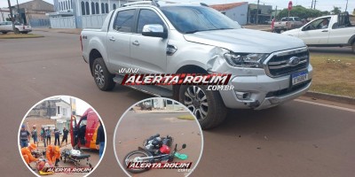 Segundo acidente do dia envolveu caminhonete e moto e deixou mulher ferida, em Rolim de Moura 