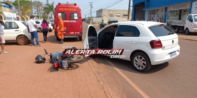 Acidente de trânsito envolvendo moto e carro deixou motociclista ferido nesta manhã em Rolim de Moura