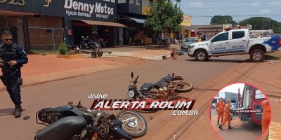 No terceiro acidente do dia, delivery foi socorrido pelos bombeiros após colisão entre motos, em Rolim de Moura