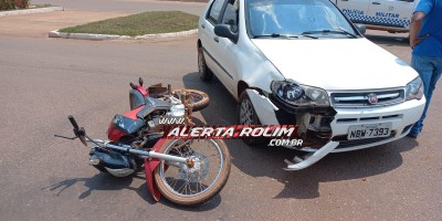 Acidente de trânsito envolvendo carro e moto foi registrado nesta segunda-feira em Rolim de Moura