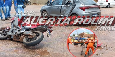Motociclista fraturou braço e perna em grave acidente de trânsito no começo desta tarde, em Rolim de Moura 
