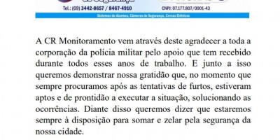 Nota de agradecimento da CR monitoramento de Rolim de Moura