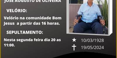 Nota de pesar pelo falecimento de José Augusto de Oliveira