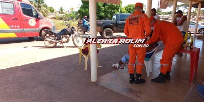 Motociclista teve um dos dedos do pé arrancado após colisão com caminhonete nessa tarde, em Rolim de Moura