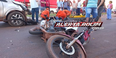 Primeiro acidente de trânsito do dia deixou condutor de moto com fratura em uma das pernas, em Rolim de Moura
