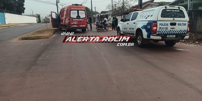 Idoso foi socorrido após ter bicicleta atingida por moto nesta manhã, em Rolim de Moura
