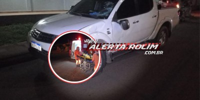 Acidente de trânsito envolvendo moto e caminhonete deixou mulher ferida nesta noite, em Rolim de Moura 