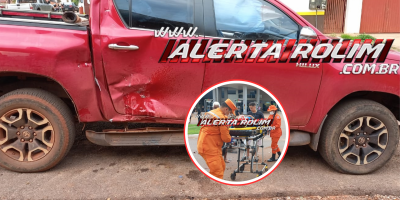 Acidente de trânsito envolvendo moto e caminhonete deixou um ferido nesta tarde, em Rolim de Moura