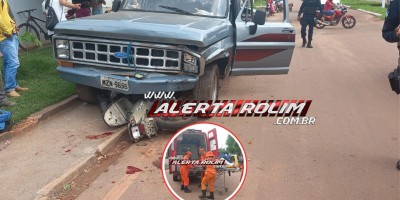 Gestante sofreu graves ferimentos após ter moto atingida por caminhonete nesta manhã, em Rolim de Moura