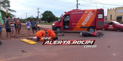 No segundo acidente registrado neste sábado, motociclista foi socorrido com fratura após colisão com carro no Beira Rio, em Rolim de Moura
