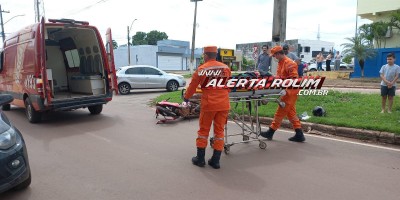 Acidente de trânsito em rotatória deixou duas pessoas feridas nesta manhã, em Rolim de Moura