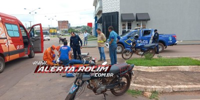 Acidente de trânsito nesta manhã deixou motociclista ferido, em Rolim de Moura