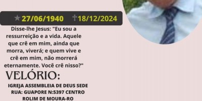 Nota de Pesar - Pr. Oliveira Gomes de Rolim de Moura