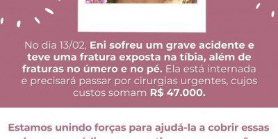 Ação solidária está sendo feita para custear tratamento de vítima de grave acidente em Rolim de Moura