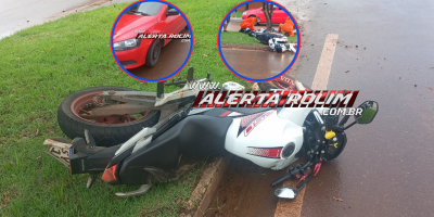 Acidente de trânsito envolvendo carro e moto deixou duas pessoas feridas nesta tarde em Rolim de Moura