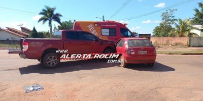 Acidente de trânsito envolvendo dois carros foi registrado nesta manhã, em Rolim de Moura