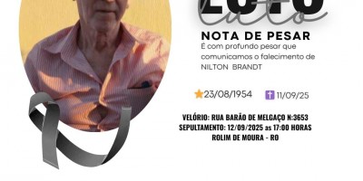 Nota de pesar pelo falecimento de NILTON BRANDT