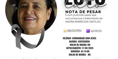Nota de pesar pelo falecimento de NAZIRA APARECIDA CASTILHO