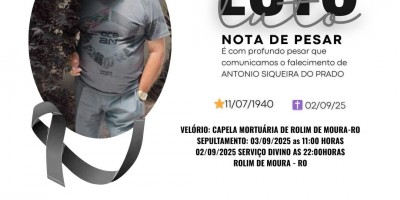 Nota de pesar pelo falecimento de ANTONIO SIQUEIRA DO PRADO