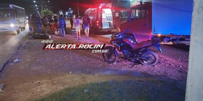 Motociclista sofreu grave ferimento na perna após colisão com caminhão no bairro Cidade Alta, em Rolim de Moura