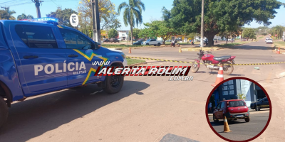 Motociclista fica ferida após colisão com carro na área central de Rolim de Moura