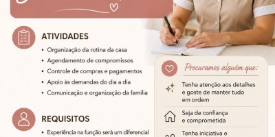 Vaga de emprego de secretária do lar