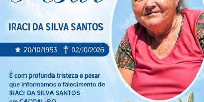 Nota de Falecimento de Iraci da Silva Santos