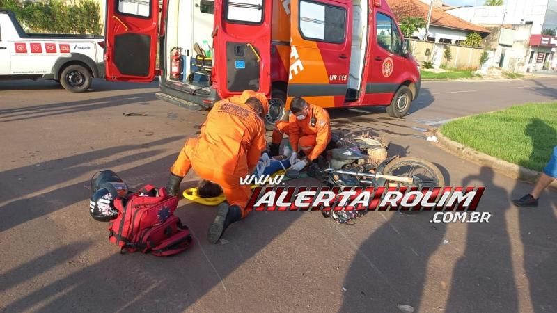 Grave acidente de trânsito foi registrado nessa manhã no Centro de Rolim de Moura