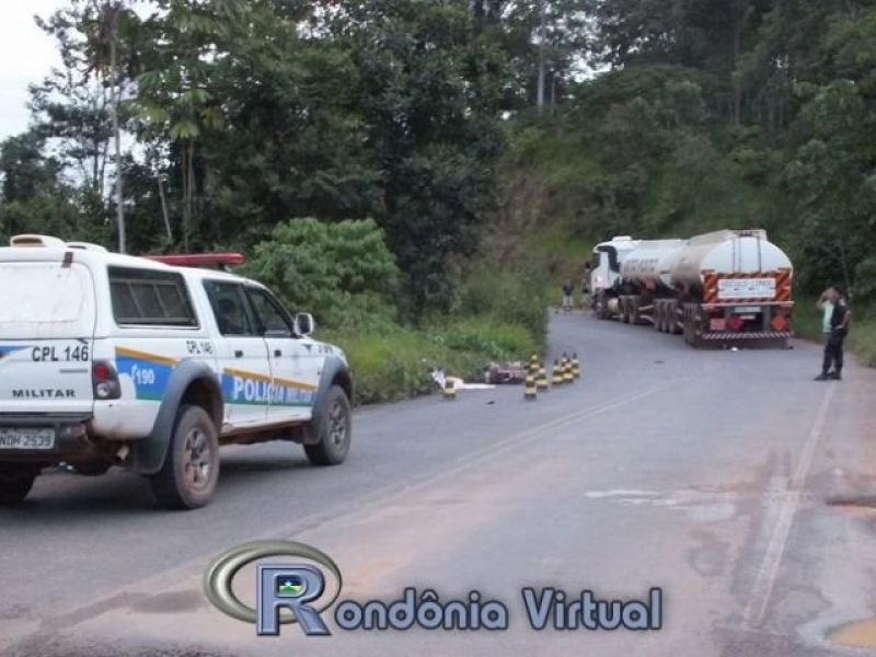 Nova Brasilândia – Motociclista perde a vida em grave acidente de trânsito, após se chocar contra Carreta 