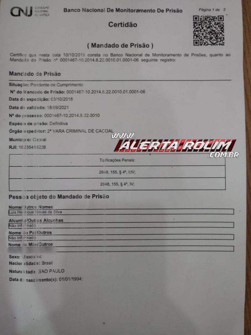 Rolim de Moura – Polícia Militar tira de circulação indivíduo com dois Mandados de Prisão em aberto Rolim de Moura – Polícia Militar tira de circulação indivíduo com dois Mandados de Prisão em aberto