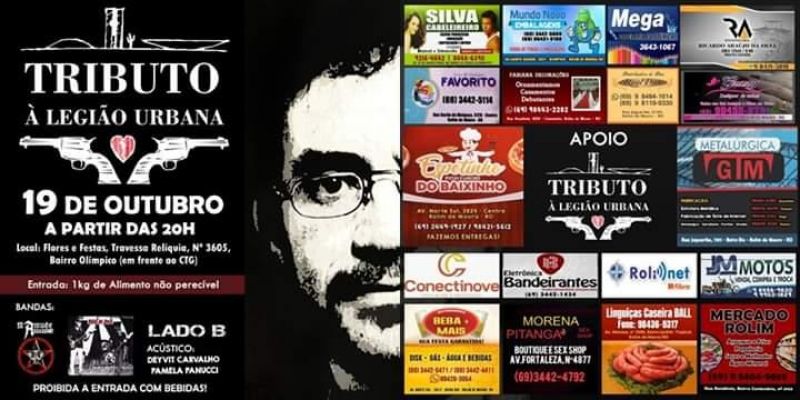 Acadêmicos do Curso de História (Unir) realizarão a 8ª edição do tributo à Legião urbana e ao Rock Nacional Acadêmicos do Curso de História (Unir) realizarão a 8ª edição do tributo à Legião urbana e ao Rock Nacional