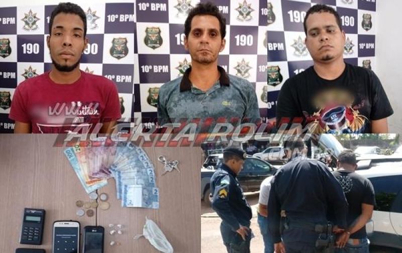 Rolim de Moura – 03 suspeitos de tráfico de drogas são presos em flagrante no Centro da cidade pela Polícia Militar 