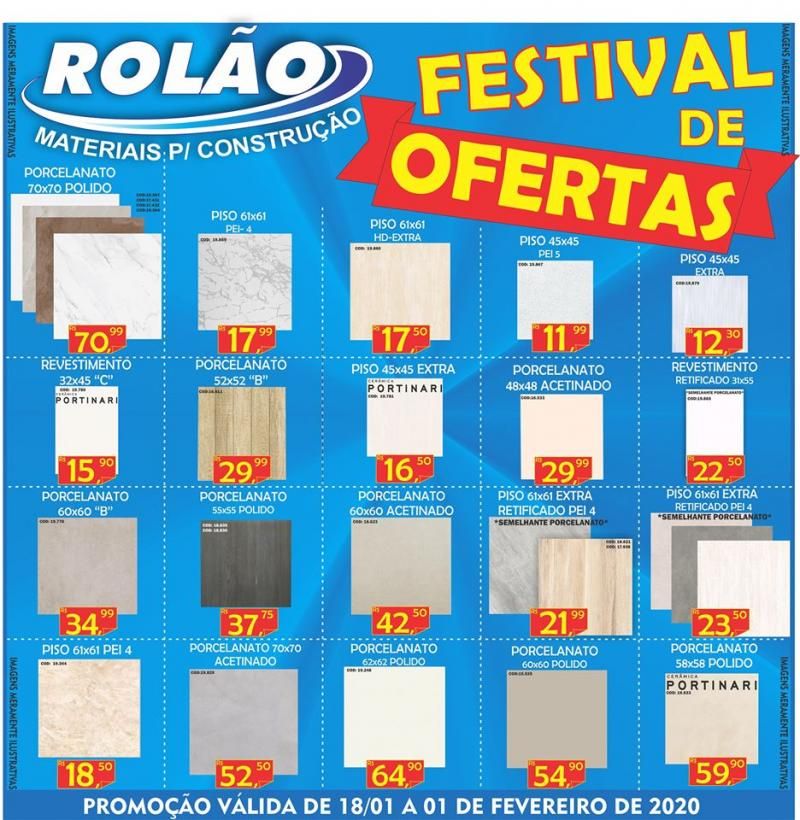 Festival de Ofertas no Rolão Materiais para construção ; Ofertas válidas de 18/01 a 01/02/2020 Festival de Ofertas no Rolão Materiais para construção ; Ofertas válidas de 18/01 a 01/02/2020