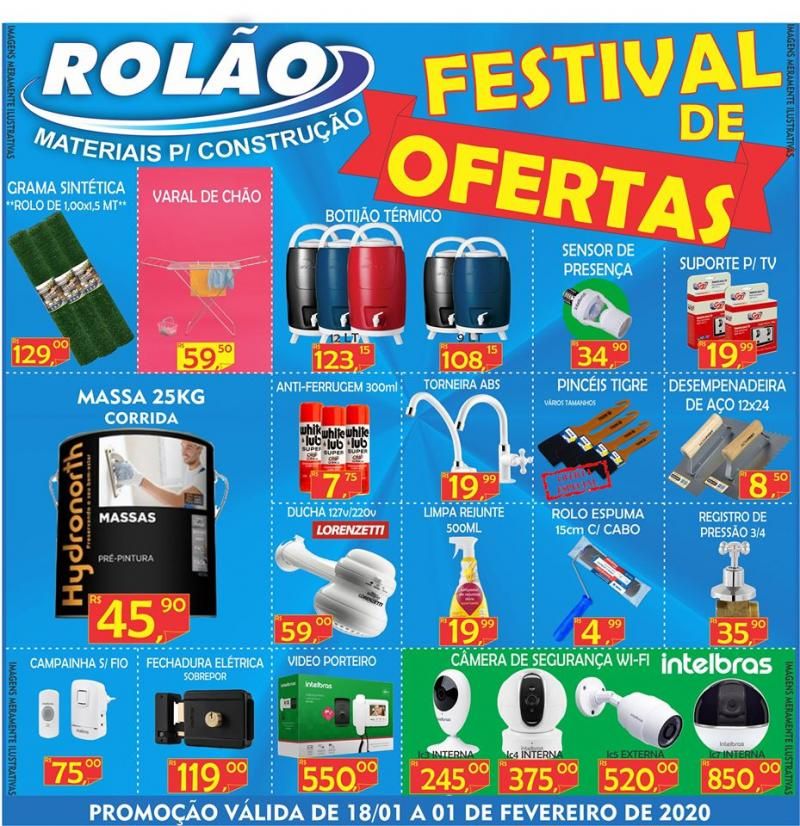 Festival de Ofertas no Rolão Materiais para construção ; Ofertas válidas de 18/01 a 01/02/2020 Festival de Ofertas no Rolão Materiais para construção ; Ofertas válidas de 18/01 a 01/02/2020
