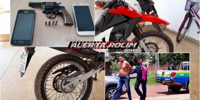 Rolim de Moura – Após roubo de moto, suspeito acaba preso pela PM; veículo foi recuperado e uma arma de fogo com munições foi apreendida Rolim de Moura – Após roubo de moto, suspeito acaba preso pela PM; veículo foi recuperado e uma arma de fogo com munições foi apreendida