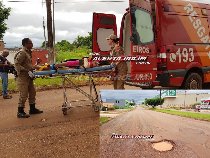 Rolim de Moura – Buracos na via ocasionam duas quedas de moto neste sábado