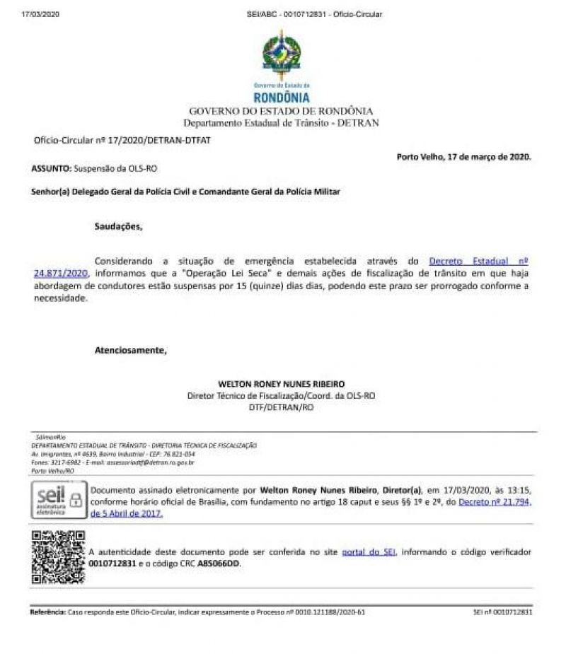 CORONAVÍRUS: Lei Seca é suspensa por 15 dias em Rondônia CORONAVÍRUS: Lei Seca é suspensa por 15 dias em Rondônia