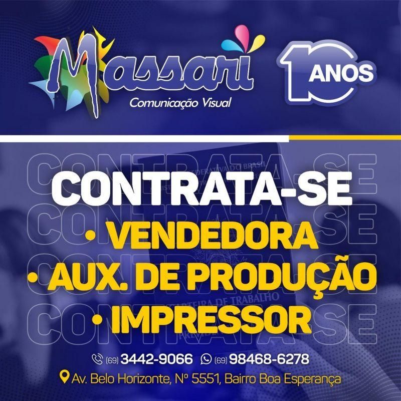 Há vagas de emprego na Massari, em Rolim de Moura Há vagas de emprego na Massari, em Rolim de Moura