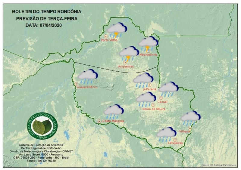 Frente fria atinge o Estado de Rondônia nesta terça-feira (07), de acordo com Sipam Frente fria atinge o Estado de Rondônia nesta terça-feira (07), de acordo com Sipam