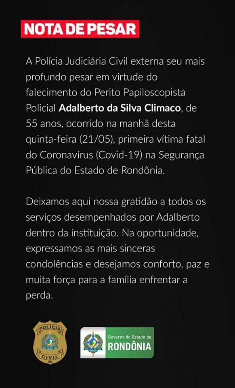 Mais um policial civil morre por Covid-19 no estado Mais um policial civil morre por Covid-19 no estado