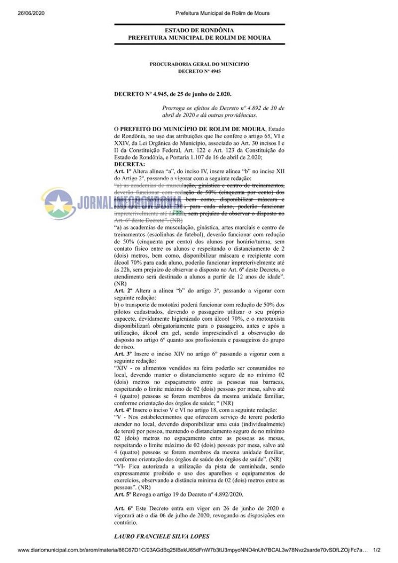 Novo decreto de Rolim de Moura flexibiliza o retorno de atividades e autoriza venda e consumo de bebidas alcoólicas no local Novo decreto de Rolim de Moura flexibiliza o retorno de atividades e autoriza venda e consumo de bebidas alcoólicas no local