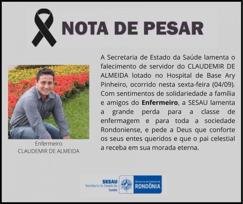Enfermeiro, ex-morador de Novo Horizonte, morre vítima de Covid-19 em Porto Velho