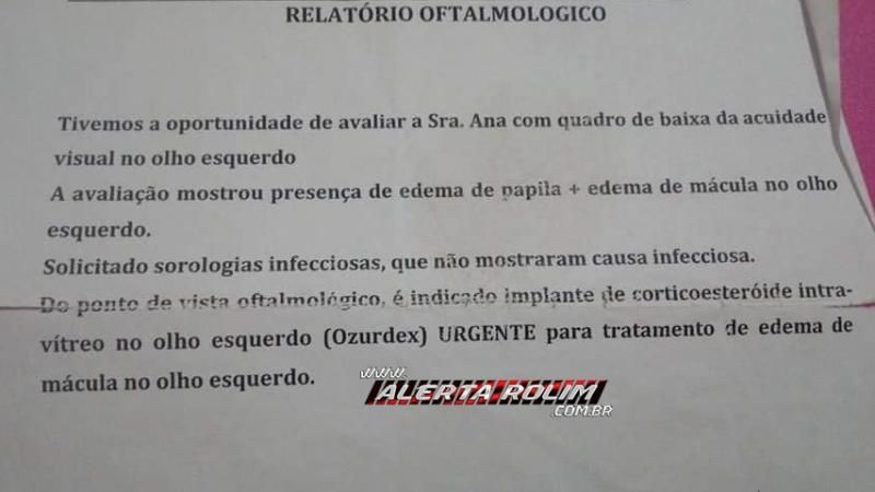 URGENTE - Ex-moradora de Rolim de Moura/RO precisa com urgência de ajuda para custear tratamento para grave problema de visão URGENTE - Ex-moradora de Rolim de Moura/RO precisa com urgência de ajuda para custear tratamento para grave problema de visão
