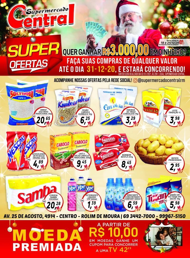 Faça suas compras no Supermercado Central até dia 31/12 e concorra a três mil reais em dinheiro, em Rolim de Moura Faça suas compras no Supermercado Central até dia 31/12 e concorra a três mil reais em dinheiro, em Rolim de Moura